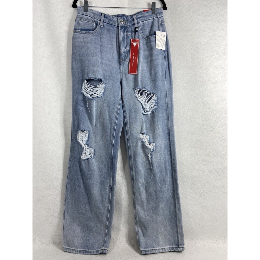 Guess Jessalyn Jeans Women's 29x31 Blue High Rise Straight Denim Distressed New